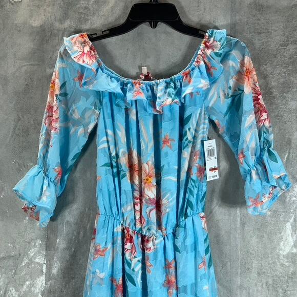 WILLOW DRIVE Women's Sky Blue Combo Off-The-Shoulder Floral-Print Maxi Dress - Picture 5 of 13